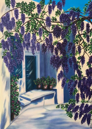 Картина под названием "Sunny Holiday Haven" - Irina Gauss, Подлинное произведение искусства, Масло Установлен на Деревянная…