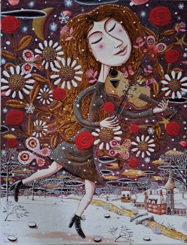 Peinture intitulée "La musicienne de pr…" par Christian Pendelio, Œuvre d'art originale, Huile Monté sur Châssis en bois