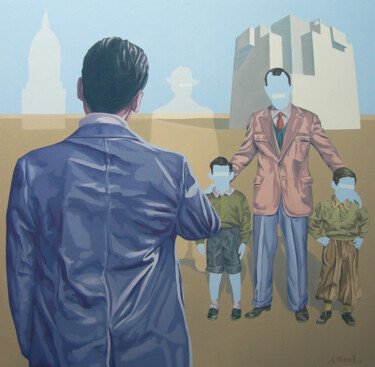 Schilderij getiteld "El veto" door Salvador Torres, Origineel Kunstwerk, Olie Gemonteerd op Frame voor houten brancard