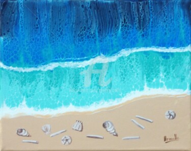 제목이 "plage 24x30"인 미술작품 Armelle Cailly로, 원작, 아크릴 나무 들것 프레임에 장착됨