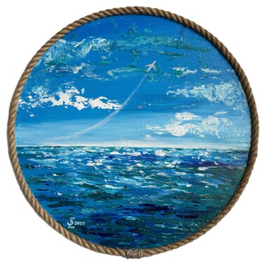 Blue sea with airplane 2 「Blue sea with airpl…」というタイトルの絵画 Svetlana Leontevaによって, オリジナルのアートワーク, アクリル