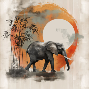 Sunlit Journey: Elephant in the Savanna 数字艺术 标题为“Sunlit Journey: Ele…” 由Anna Burger, 原创艺术品, 数字油画