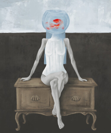 Koi Girl 数字艺术 标题为“Koi Girl” 由Anna Shee, 原创艺术品, 数字油画
