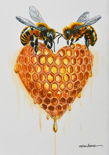 Pintura intitulada "Bees 5" por Kang Zhou, Obras de arte originais, Aquarela