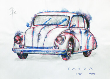 Σχέδιο με τίτλο "Tatra T 97. Tschech…" από Götz Wiedenroth, Αυθεντικά έργα τέχνης, Μαρκαδόρος