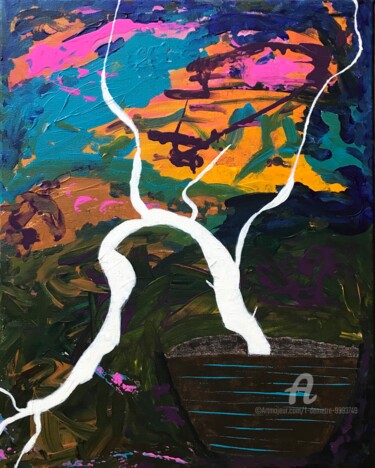 Painting titled "LA BRANCHE" by F Démétré, Original Artwork, Acrylic Mounted on Wood Stretcher frame