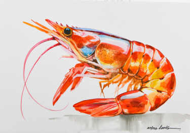 Peinture intitulée "shrimp" par Kang Zhou, Œuvre d'art originale, Aquarelle