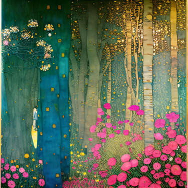 Vintage colorful forest Arte digitale intitolato "Vintage colorful fo…" da Meahau, Opera d'arte originale, Immagine generata dall'IA