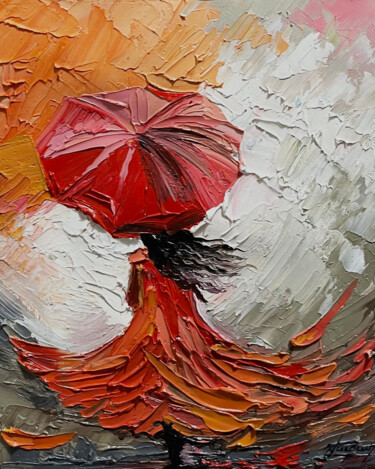 Scarlet Whirl Schilderij getiteld "Scarlet Whirl" door Vahe Bagumyan, Origineel Kunstwerk, Olie Gemonteerd op Frame voor houten brancard