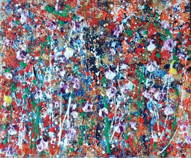 Schilderij getiteld "Jardin de nuit" door Myriam Carbonnier, Origineel Kunstwerk, Acryl Gemonteerd op Frame voor houten bran…