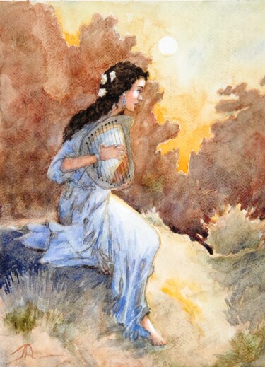 绘画 标题为“Le chant d'Eurydice” 由Lidia Marinova, 原创艺术品, 水彩