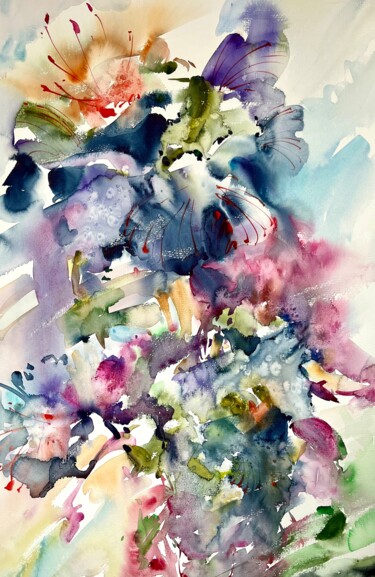 Ζωγραφική με τίτλο "Flower fantasy 3" από Елена Гордиевская, Αυθεντικά έργα τέχνης, Ακουαρέλα