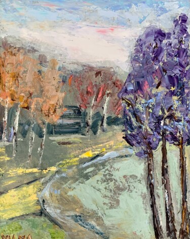 Peinture intitulée "Landscape With Tree…" par Vilma Gataveckiene, Œuvre d'art originale, Huile