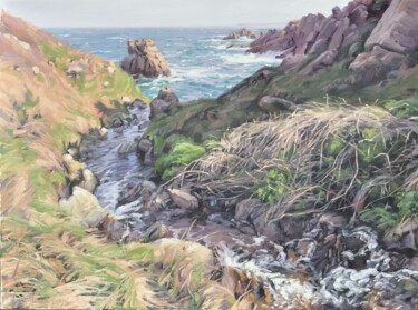 Brittany, coastal stream Painting titled "Brittany, coastal s…" by Anne Baudequin, Original Artwork, Oil Mounted on Wood Stretcher frame