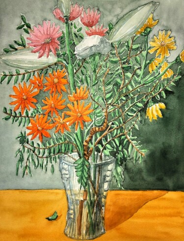 Painting titled "Florero" by Miguel Angel Alvarez Perez, Original Artwork, Watercolor