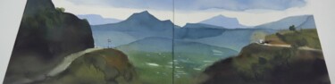 Schilderij getiteld "Valley view: Diptych" door Prashant Prabhu, Origineel Kunstwerk, Aquarel
