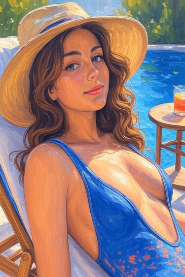 数字艺术 标题为“Girl in a blue swim…” 由Виктория Волина (ArtVolna), 原创艺术品, AI生成的图像