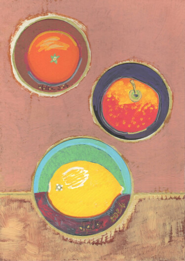 Pittura intitolato "Fruits ronds" da Alain Halter, Opera d'arte originale, Acrilico Montato su Cartone