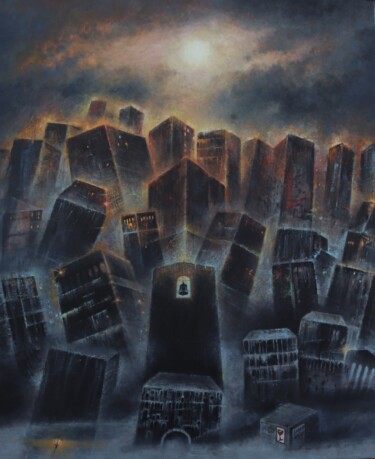 绘画 标题为“Deep town” 由Ľubomír Sinčák, 原创艺术品, 油 安装在木质担架架上