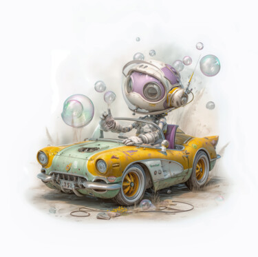 Astrobotik and the Mysterious Bubble Digital Arts με τίτλο "Astrobotik and the…" από Alla Pixel, Αυθεντικά έργα τέχνης, Εικόνα που δημιουργήθηκε με AI Τοποθετήθη…