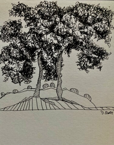 Drawing titled "A L’OMBRE DES ARBRES" by Dominique Corti, Original Artwork, Ink