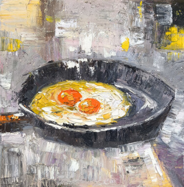 「Eggs for Two」というタイトルの絵画 Narekによって, オリジナルのアートワーク, オイル ウッドストレッチャーフレームにマウント