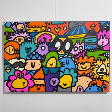 Pintura intitulada "Happy hour" por Kev Munday, Obras de arte originais, Acrílico Montado em Armação em madeira