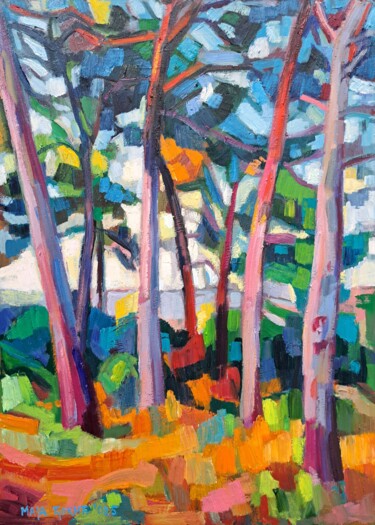 Painting titled "Forest, 2025" by Maja Djokic Mihajlovic, Original Artwork, Oil Mounted on Wood Panel