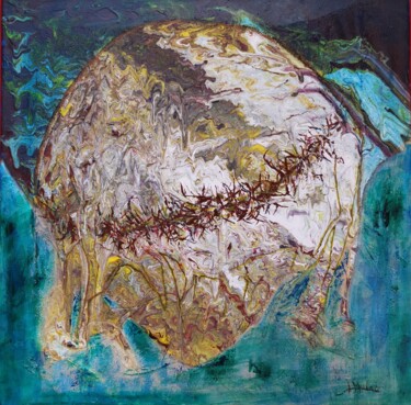 Pintura intitulada "Tête de Christ" por Laurent Mulot, Obras de arte originais, Acrílico Montado em Armação em madeira