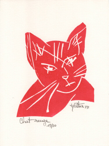 「Chat rouge」というタイトルの製版 Alain Halterによって, オリジナルのアートワーク, Linocuts
