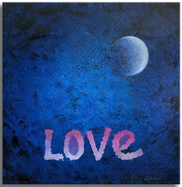 Blue Moon Love - Original Painting Pittura intitolato "Blue Moon Love - Or…" da Gardani, Opera d'arte originale, Acrilico Montato su Telaio per barella in legno