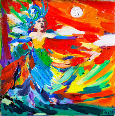 Songstress I From Feminine Energy Series Schilderij getiteld "Songstress I From F…" door Göknil Gümüş Sungurtekin, Origineel Kunstwerk, Olie Gemonteerd op Frame voor…