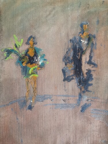 Couple. Film Leon. With a flower. Canvas. Oil Pittura intitolato "Couple. Film Leon.…" da Allen Light, Opera d'arte originale, Olio