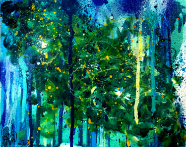 「Tableau Abstrait Bl…」というタイトルの絵画 Pvetteseによって, オリジナルのアートワーク, エアロゾル 段ボールにマウント