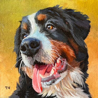 Bernese Mountain Dog - Small Oil Painting Painting titled "Bernese Mountain Do…" by Tatjana Cechun, Original Artwork, Oil