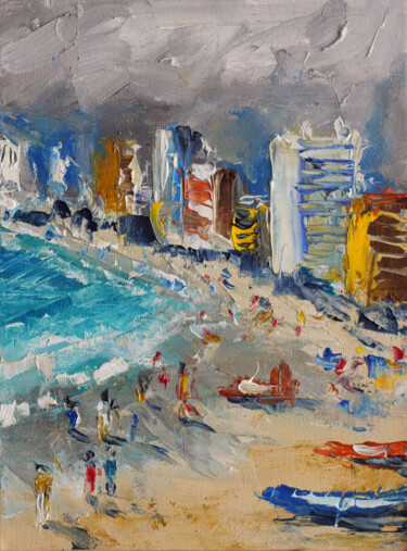 「Miami Beach Before…」というタイトルの絵画 Dr. Barmelyによって, オリジナルのアートワーク, オイル 段ボールにマウント