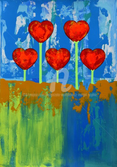A Bed of Hearts Printmaking titled "A Bed of Hearts" by Małgorzata Wartołowicz (Margot Sophie), Original Artwork, Digital Print