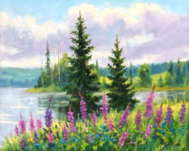Fireweed Blossoms by the Lakeshore Digital Arts με τίτλο "Fireweed Blossoms b…" από Sergei Gundorov, Αυθεντικά έργα τέχνης, Ψηφιακή ζωγραφική