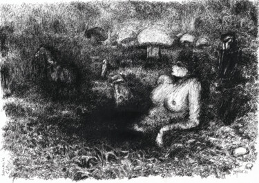Desenho intitulada "Alone in the forest…" por Subhashis Ghosh, Obras de arte originais, Tinta
