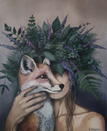 绘画 标题为“Kobieta z Lisem” 由Justyna Gostyńska, 原创艺术品, 丙烯 安装在木质担架架上
