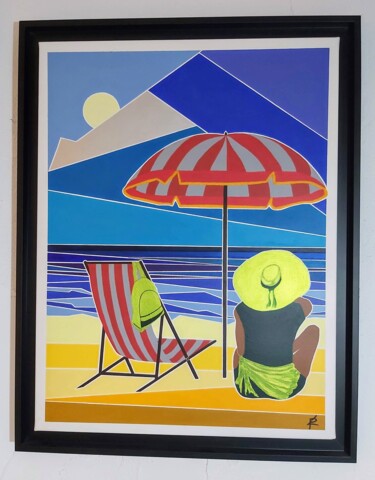 Pittura intitolato "Seule sur la plage" da Philippe La Loggia, Opera d'arte originale, Acrilico Montato su Telaio per barell…