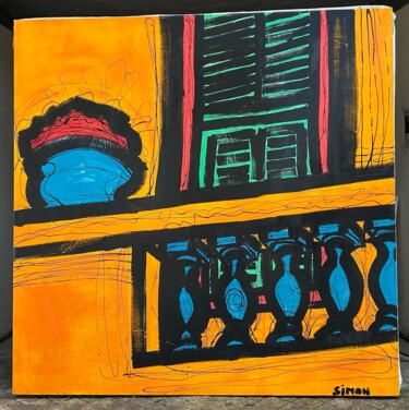 제목이 "Le Pot Bleu"인 미술작품 Simon로, 원작, 아크릴 나무 들것 프레임에 장착됨