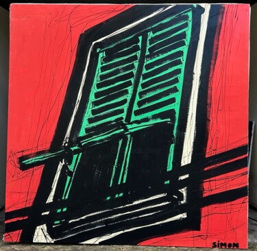 Painting titled "La Persienne de Nice" by Simon, Original Artwork, Acrylic Mounted on Wood Stretcher frame