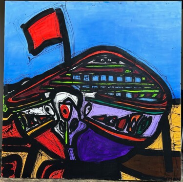 Pittura intitolato "La Barque sur le Sa…" da Simon, Opera d'arte originale, Acrilico Montato su Telaio per barella in legno