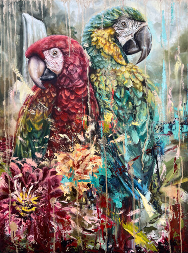 Schilderij getiteld "Rain of Abundance" door Alisa Cherkun Drukman, Origineel Kunstwerk, Olie Gemonteerd op Frame voor houte…