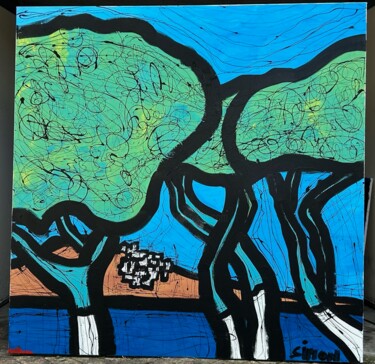 Painting titled "Les Oliviers Blanch…" by Simon, Original Artwork, Acrylic Mounted on Wood Stretcher frame