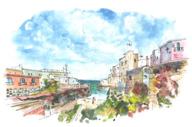 Polignano A Mare In Italy 04 Painting titled "Polignano A Mare In…" by Miki De Goodaboom, Original Artwork, Gouache