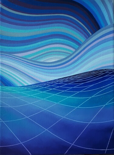 제목이 "Ondes gravitationne…"인 미술작품 Frédéric Letrun로, 원작, 기름 나무 들것 프레임에 장착됨