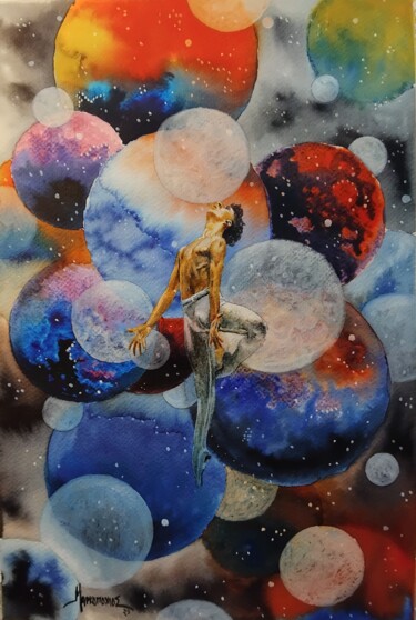 Pintura intitulada "Bubble Ballet Dancer" por Theodoros Markopoulos, Obras de arte originais, Aquarela
