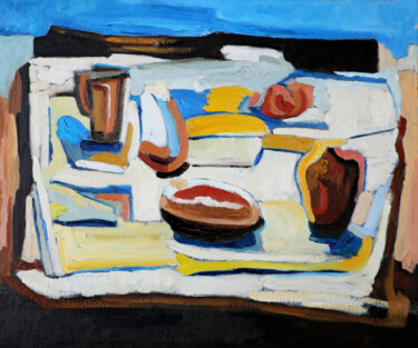 Etxeko mahaia Schilderij getiteld "Etxeko mahaia" door Mañoli Zapirain, Origineel Kunstwerk, Olie Gemonteerd op Frame voor houten brancard